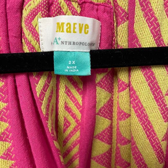 Anthropologie Maeve Dominique Dress Pink Chartreuse Embroidered Plus Size 2X - Picture 6 of 8